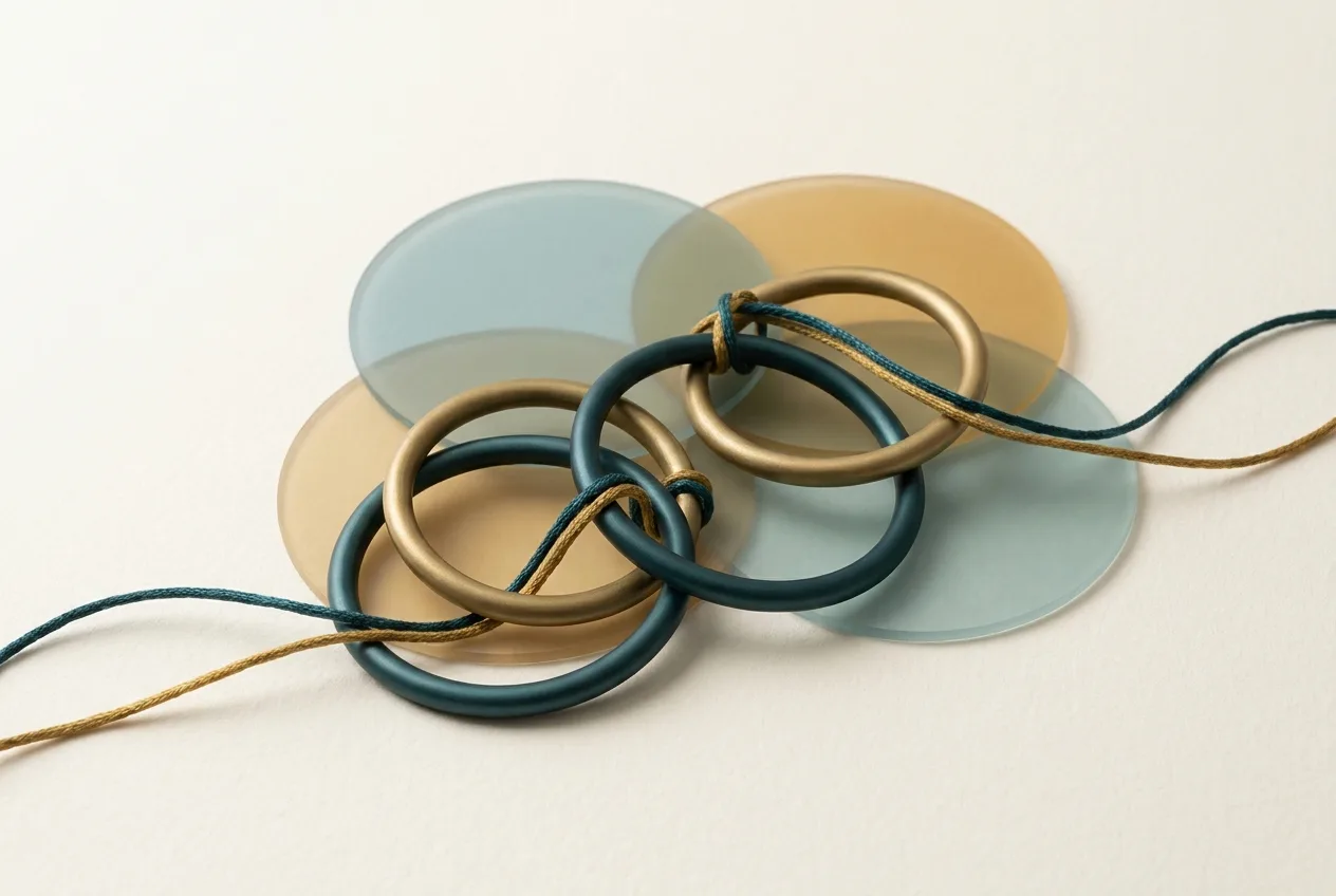 An abstract composition of interlocking metal rings and translucent acrylic shapes represents the diverse range of resources.