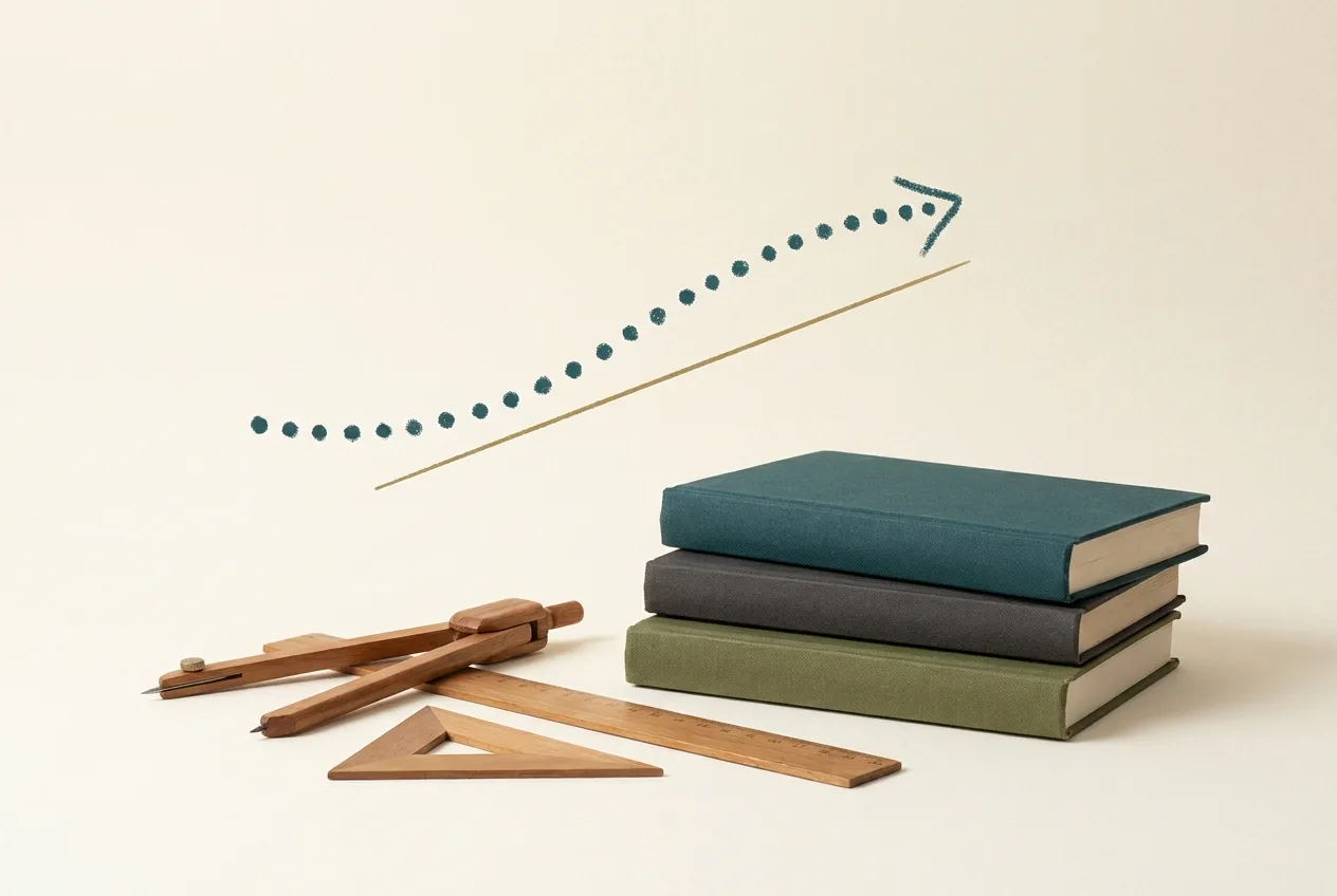 Books, a compass and ruler represent growth in higher education resources.